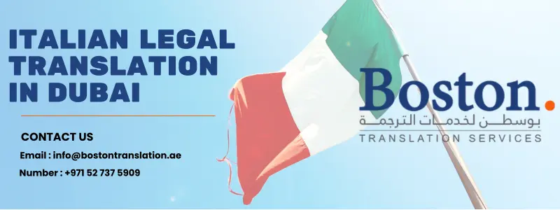 image of Italy flag on the background and a text of Italian legal translation in Dubai